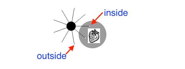 Figure 11.5: The endpoint of a sensor is inside or outside of the food based on its distance to the center of the food.