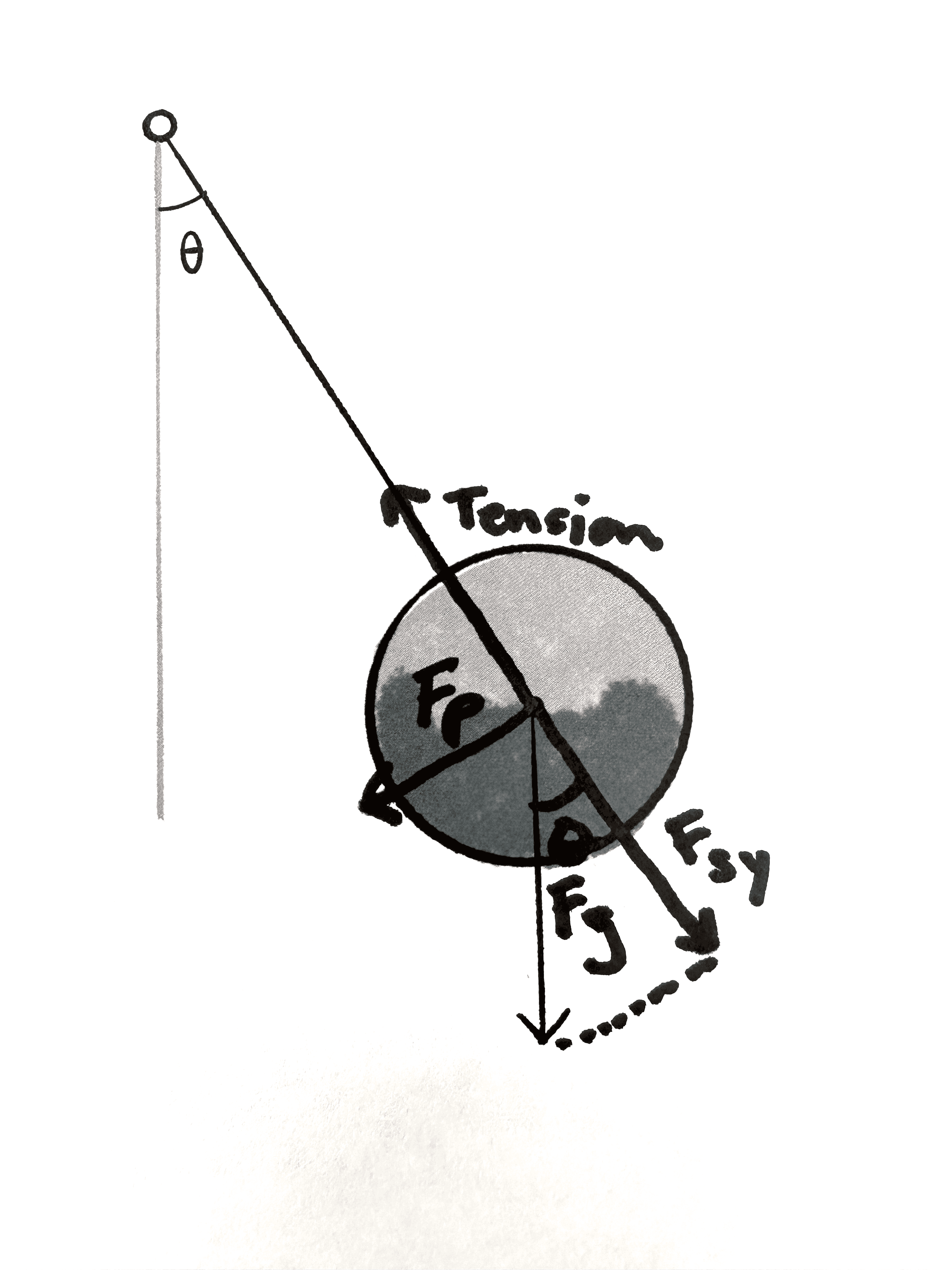 Figure 3.18: F_{gx} is now labeled F_p, the net force in the direction of motion.